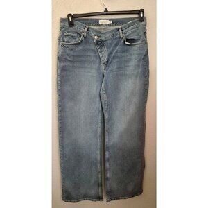 Stockholm Atelier Asymmetrical Close Wide Leg Medium Wash Jeans 32x32 NWT